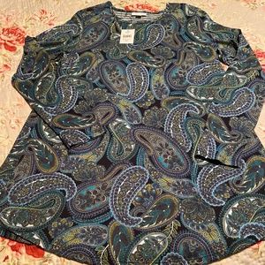 NWT J. Jill Tunic top, paisley blues, XS, NWT